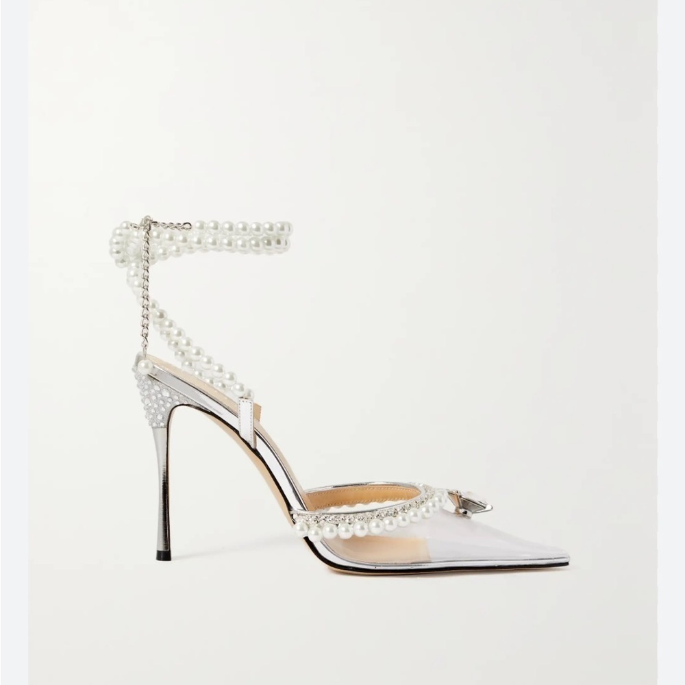 MACH & MACH Diamond of Elizabeth PVC
Pearls/Crystal Pumps Sandals In Clear Sz 38